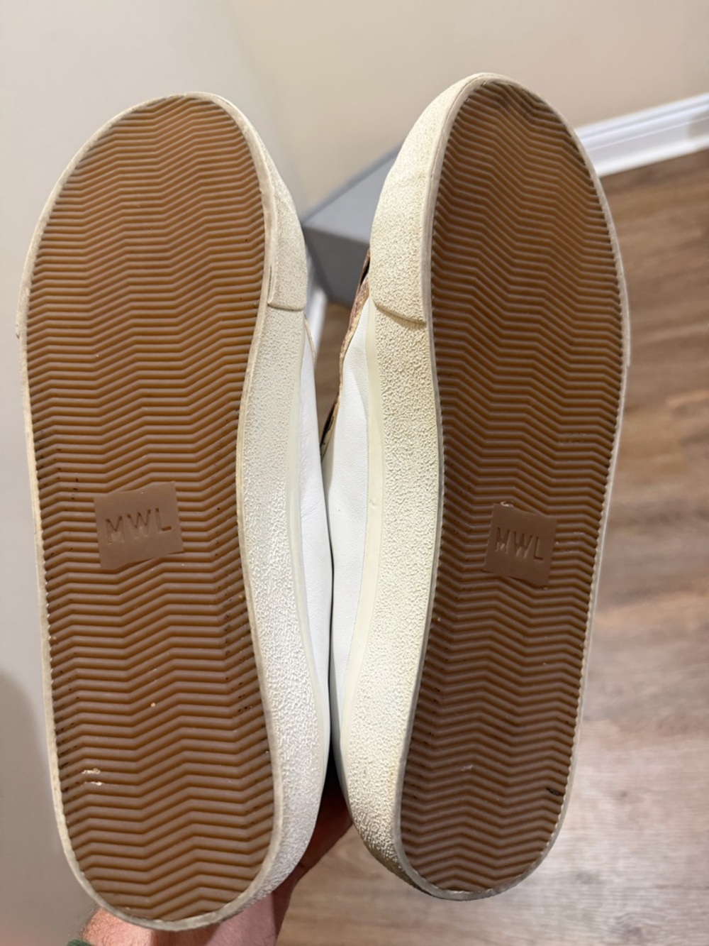 Madewell Sidewalk White Leather Sneakers with Peach Trim and Snake-Print Accent - Picture 8 of 9